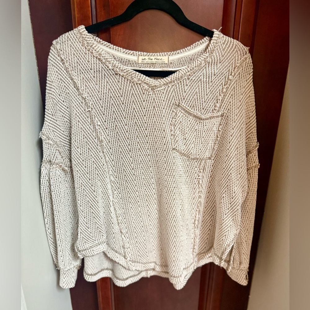 Free People We The Free Main Squeeze Hacci Textured Chevron Knit Top Size S